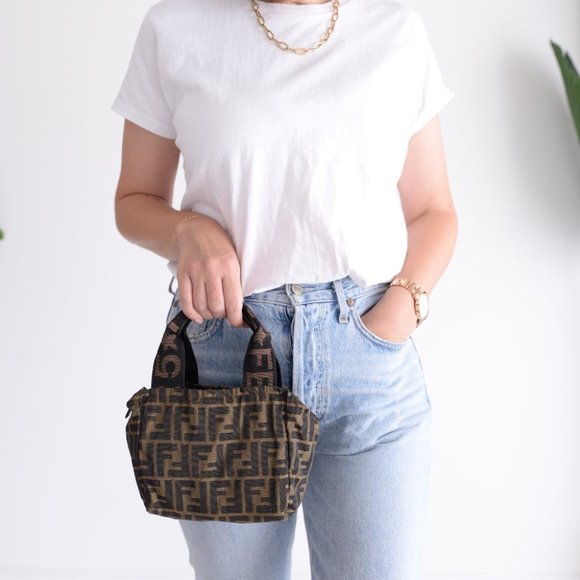 Fendi Handbags - FENDI FF 1925 Brown/Black Mini Zucca Nylon Tote Tobacco Handbag